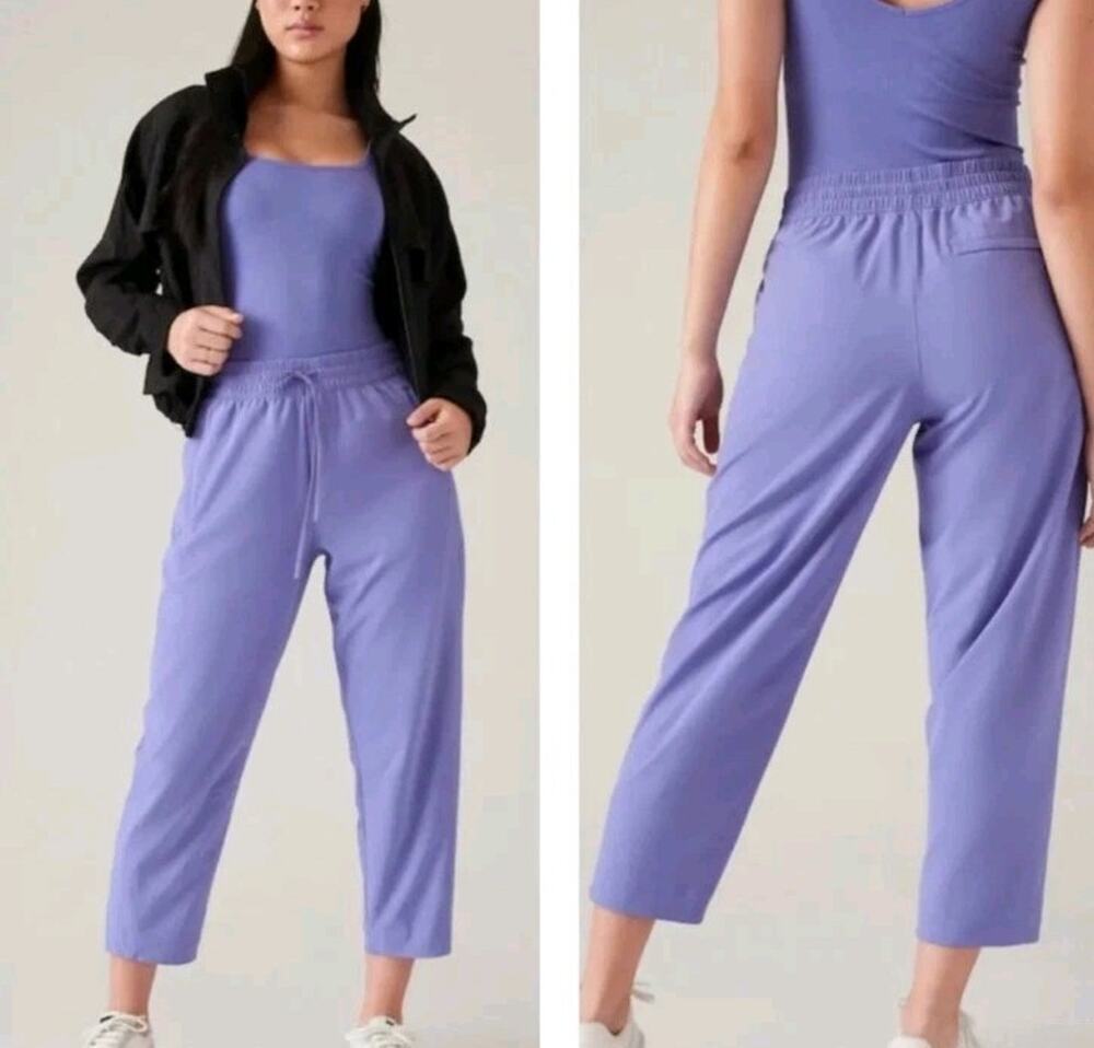 Athleta Arrival Cropped Pants 20 Dark Adonis Blue (Purple) Pull On Zip Pockets